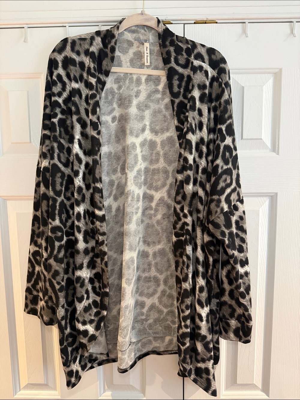 Leopard-Print Open Front Cardigan - Black & Gray